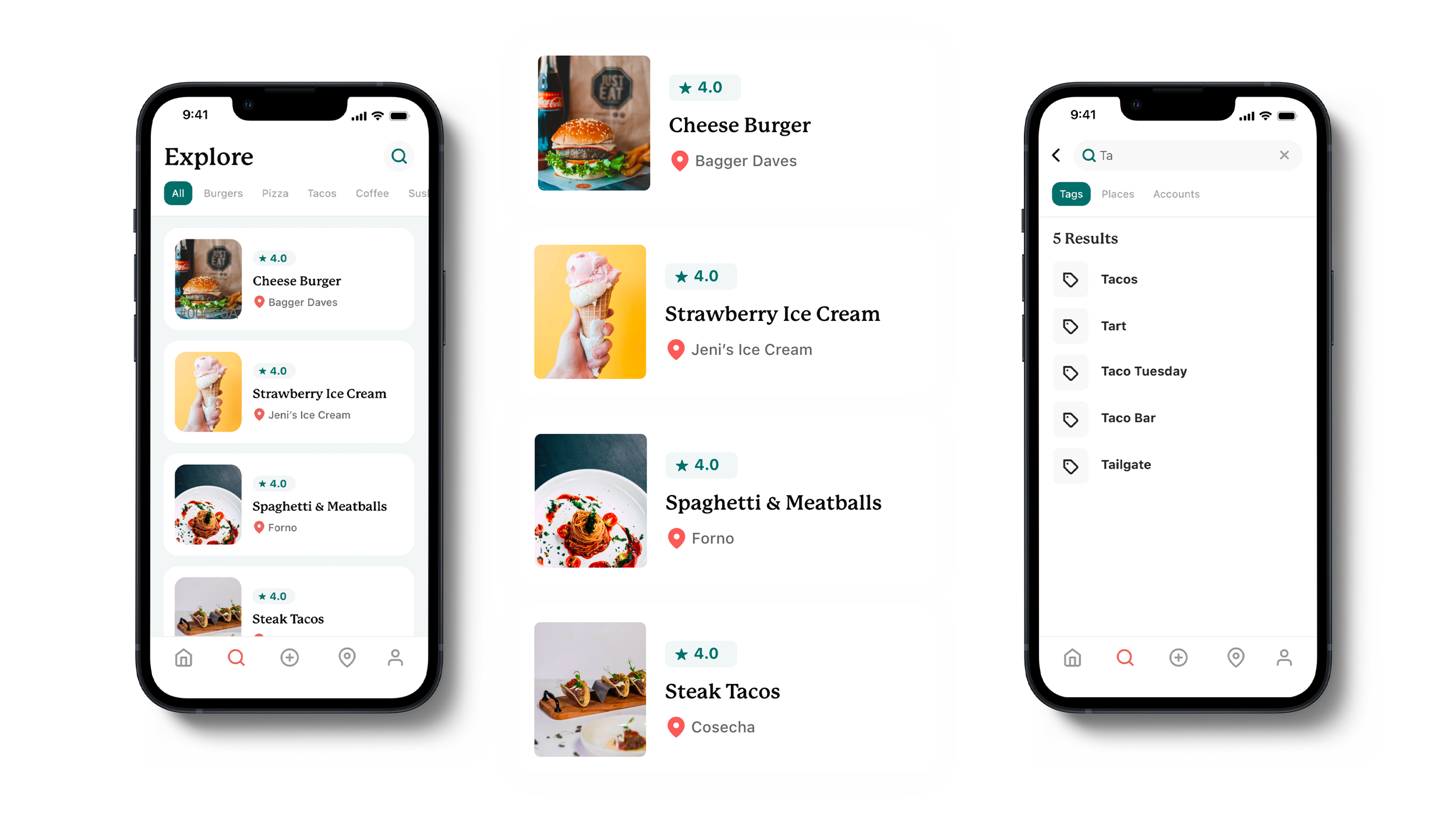 BiteMap explore and search screens